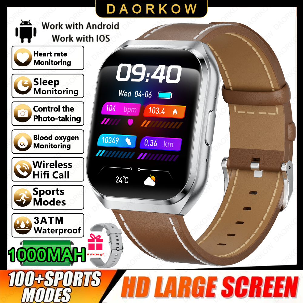 Nuovo Smart Watch Uomo 1000mAh Standby lungo Smartwatch esterno Uomo IP68 Impermeabile Frequenza cardiaca Sport BT Chiamata Batteria grande Orologio intelligente: Rosso