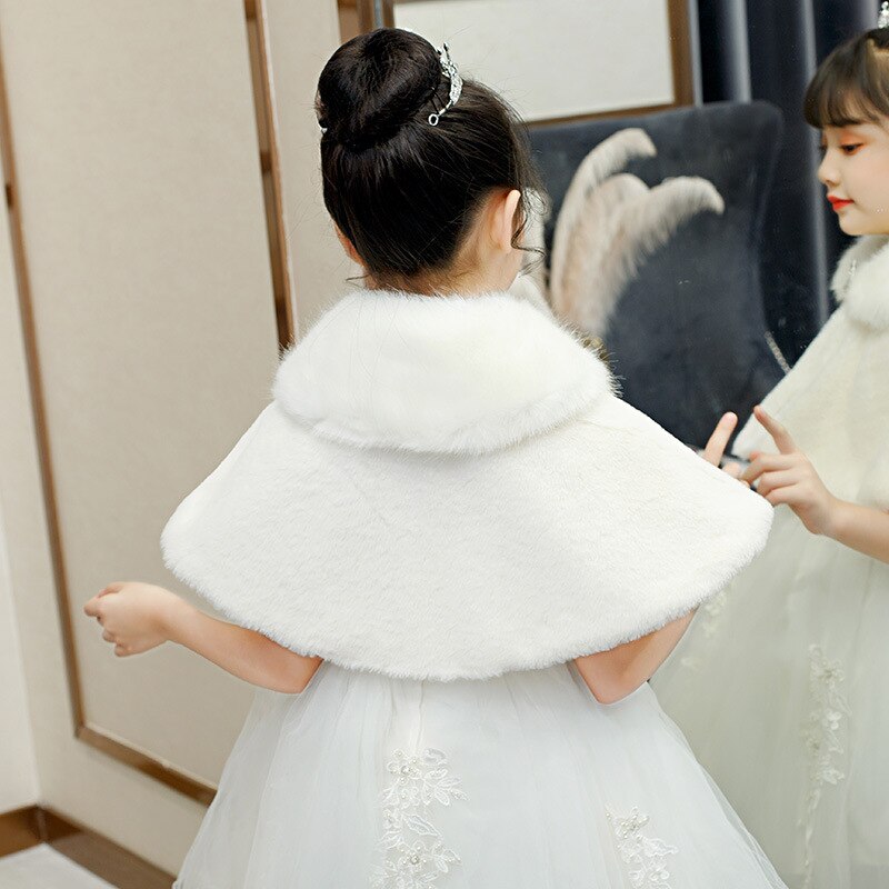 Châle en fausse fourrure pour petite fille, blanc ivoire, robe de soirée de mariage, gilet épais en peluche, formel et pour enfants