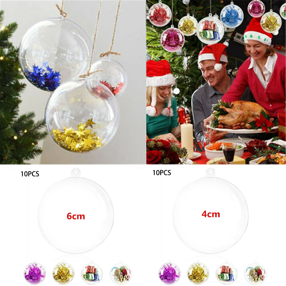 10Pcs Clear Plastic Craft Bal Kerst Decoratie Kerstballen Gunsten Transparant Clear Xmas Ballen Opknoping Ronde Kerstballen