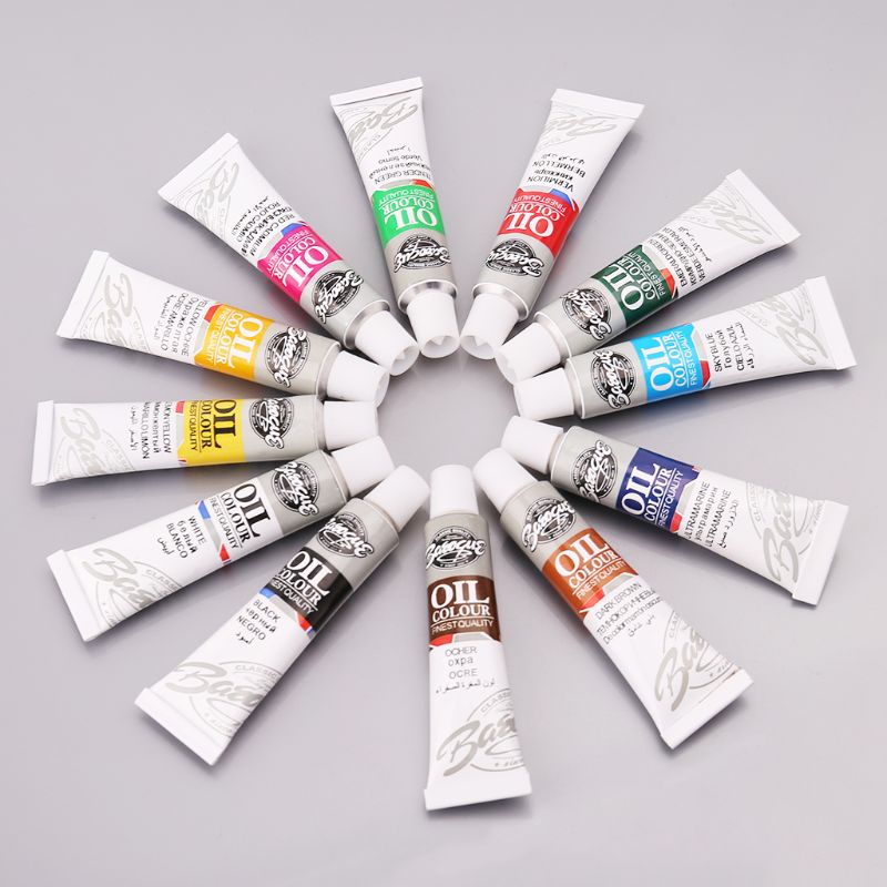 12 Colors Acrylic Paint Drawing Pigment Oil Painting 6ml Tube With Brush Set Artist Supplies A6HE