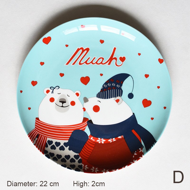 Year's Day Western-style Dinner Plate Christmas Cartoon Bone China Hand-painted Ceramic Breakfast Plate Kitchen Tableware: D