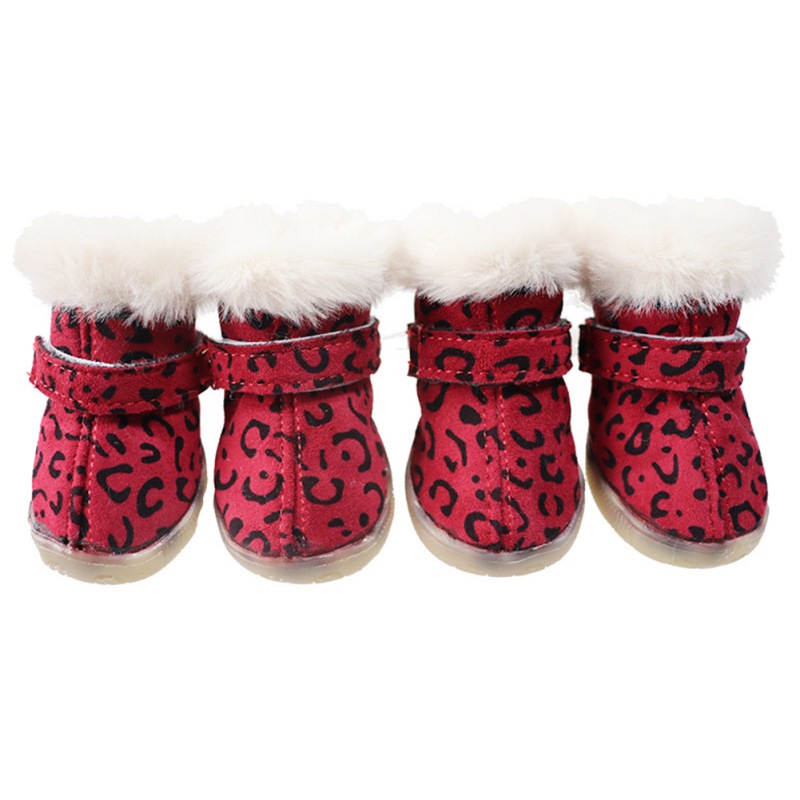 4 Stuks Leopard Gedrukt Hond Booties Zachte Gevlokt Pet Sneeuw Boot Winter Antislip Warm Kleine Hond Schoenen Voor teddy Bichon: R / 1