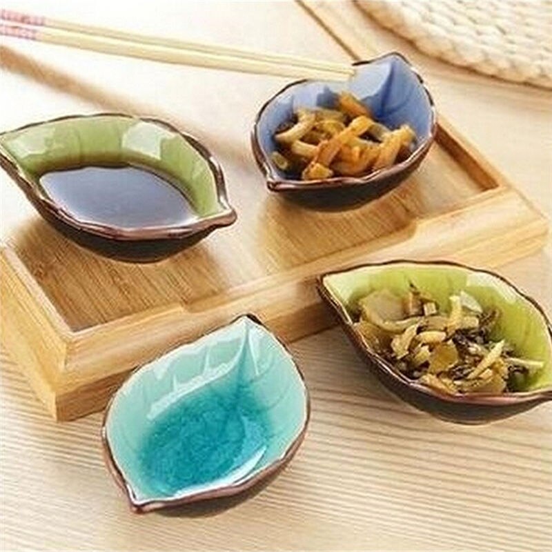 Handwerk Creatieve Bladeren Keramische Platen Japanse Sushi Gerechten Snacks Keuken Azijn Kruiden Saus China Servies: Light blue