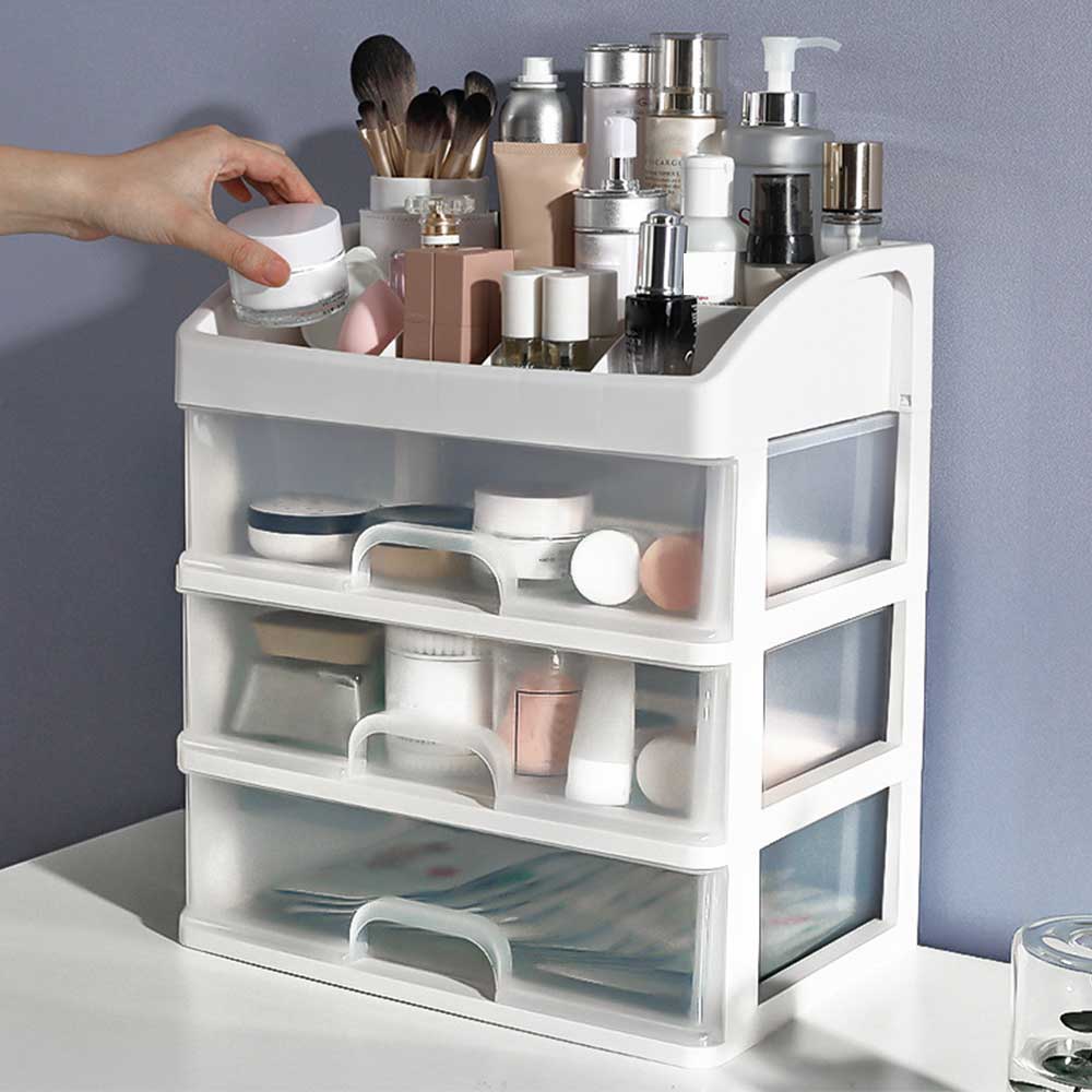 Caja organizadora de brochas de maquillaje, recipiente para joyas, cajones Organizadores de maquillaje, caja de almacenamiento de plástico para cosméticos