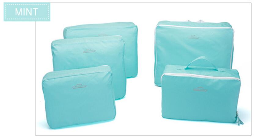 5 teile/satz Oxford Tuch Reise Mesh Tasche Gepäck Organizer Verpackung Cube Veranstalter Reisetaschen Reisetaschen Verpackung Cube: Light Blue
