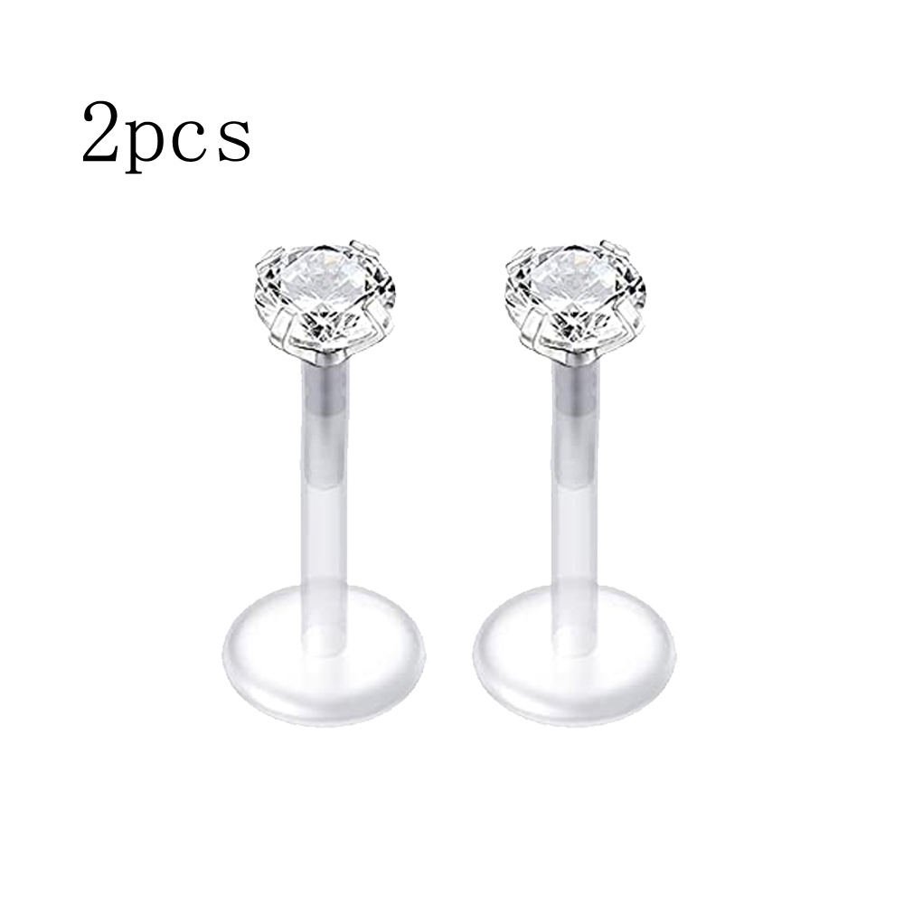 2pcs/8pcs 16G Clear Lip Rings Studs Plastic Labret Piercing Jewelry Push in Cartilage Earring Threadless Helix 6mm 8mm 10mm: black / Rhodium Plated