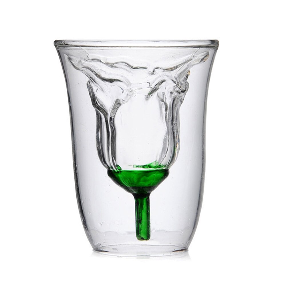 Rose Double Wall Glass Cup Wine Whiskey Glasses Transparent Cup 180ml For Whiskey Brandy Wine Vodka Beer Cocktail Cup: A