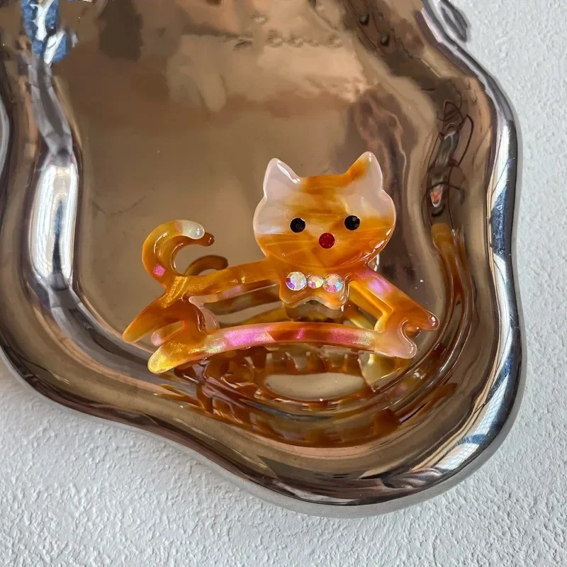 Pinza para el pelo de gato con diamantes de imitación para mujer y niña, pinzas para el pelo de acetato con dibujos de animales, gatito y cangrejo, accesorios para el cabello Kawaii: Verde