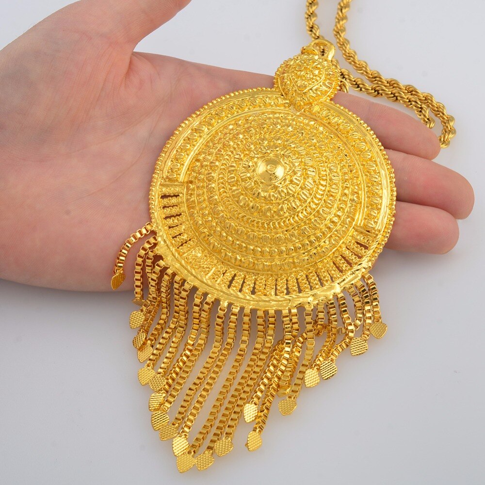 Collar con colgante grande africano Anniyo para mujer y hombre, Color dorado, joyas etíopes, Nigeria, Congo, Ghana, Arabia #125306