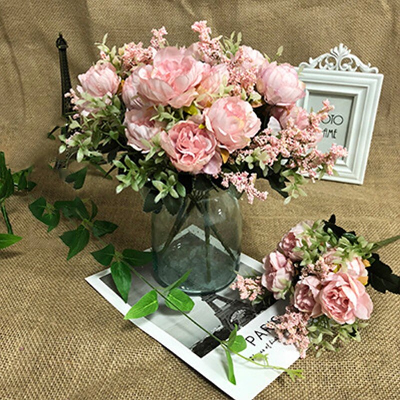 1Pc Kunstmatige Pioen Bloemen 32Cm Bloemen Boeket Decoratieve Nep Planten Voor Diy Wedding Festival Party Decoratie