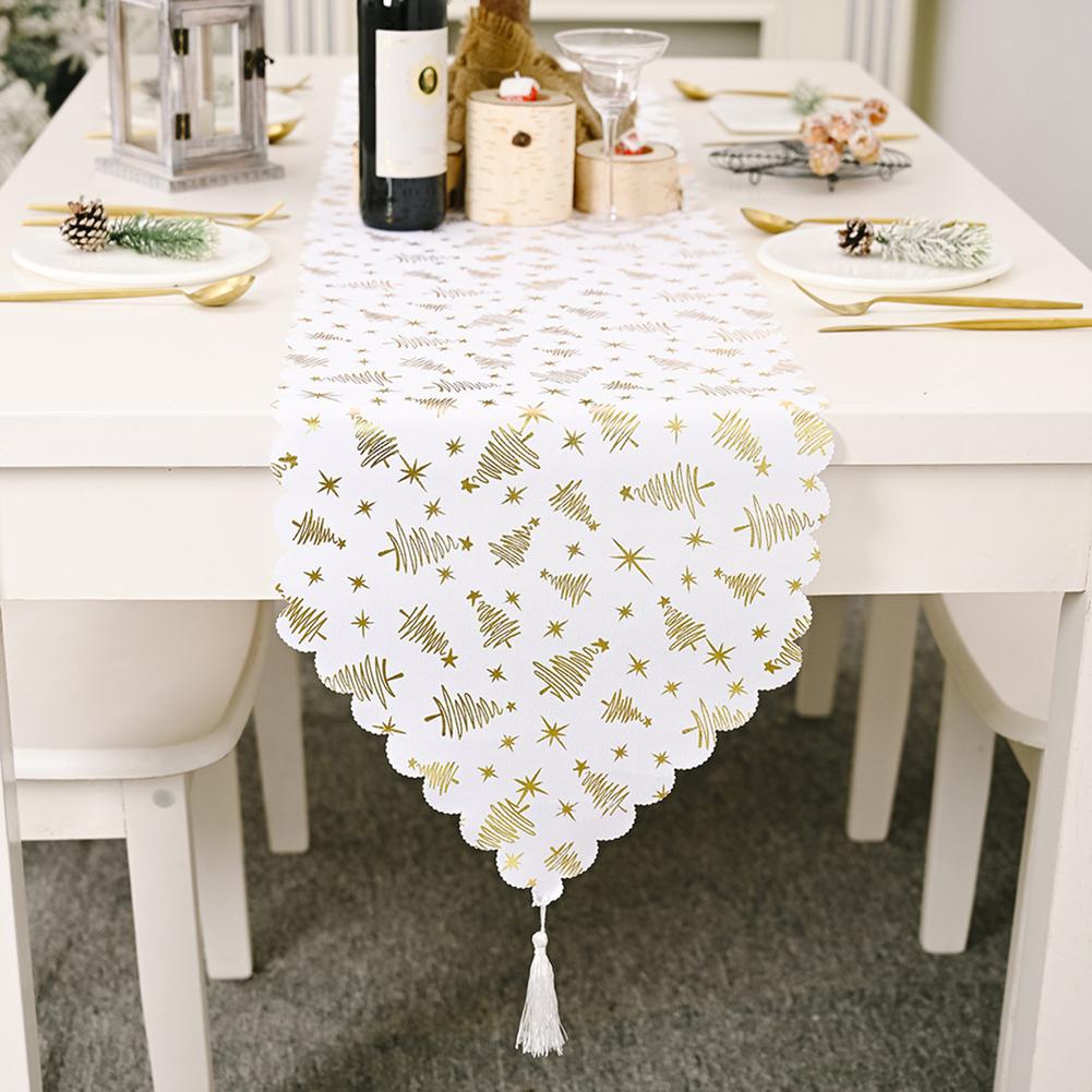Gold Stamping White Table Runner for Christmas Party Decoration Table Runner Banquet Party Wedding Decoration Tafelloper: Golden tree