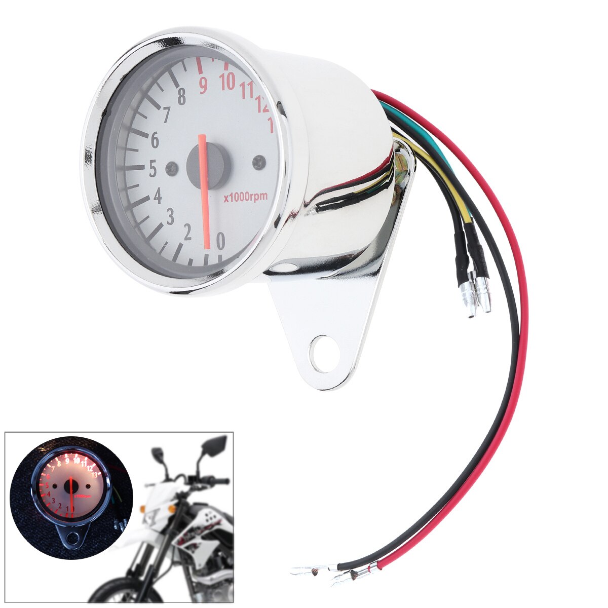 Algemene Purpose 13000 Rpm 12V Motorfiets Wit Chassis 5 Wire Speed Indicator Motorcycle Toerenteller