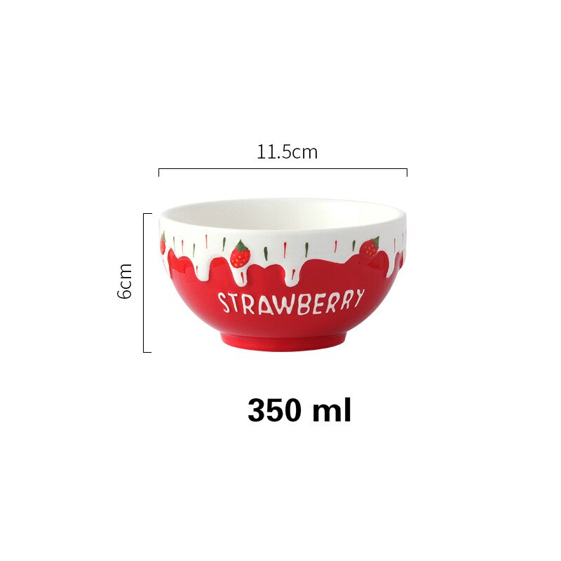 Cute Strawberry Ceramic Bowl Fruit Salad Bowl Yogurt Dessert Bowl Ins Tableware Rice Bowl Single Oatmeal Breakfast Bowl: D1