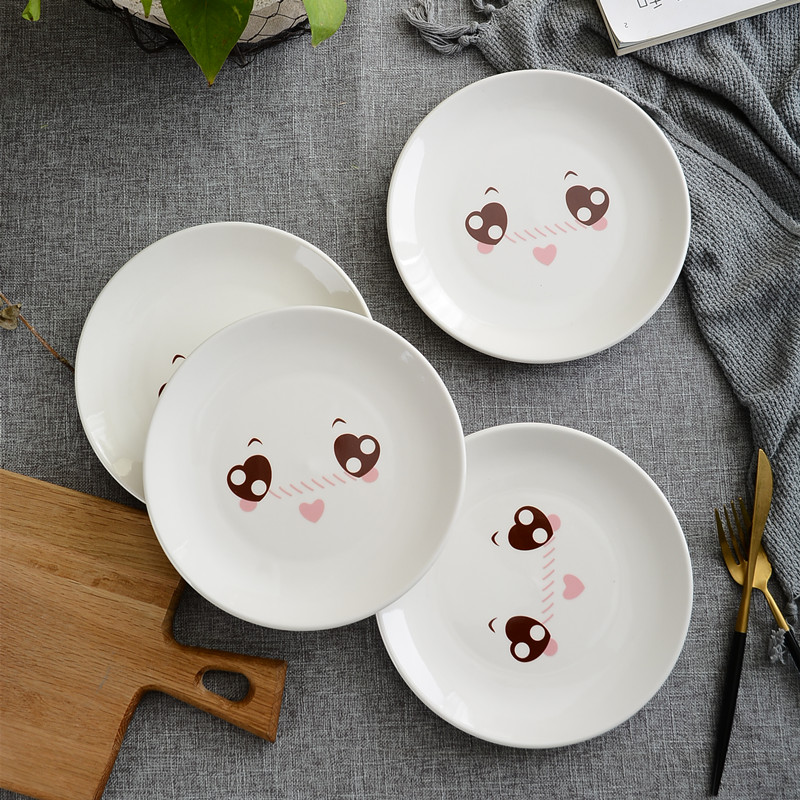 4Pcs 8-inch cartoon animal tableware western steak dessert cake salad fruit ceramic plate storage decorative tray: D