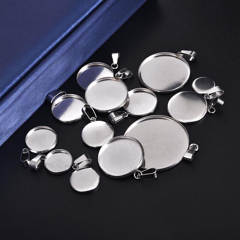 20pcs Stainless Steel Blanks Pendant Base Settings Cabochon Round 10/12/14/16/18/20/25/30mm Bezel Trays Jewelry Making Supplies