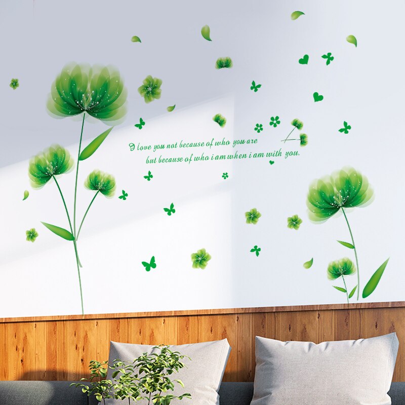 [Shijuekongjian] Groene Bloemen Muurstickers Diy Plant Bladeren Muurstickers Voor Woonkamer Baby Slaapkamer Glas Decoratie