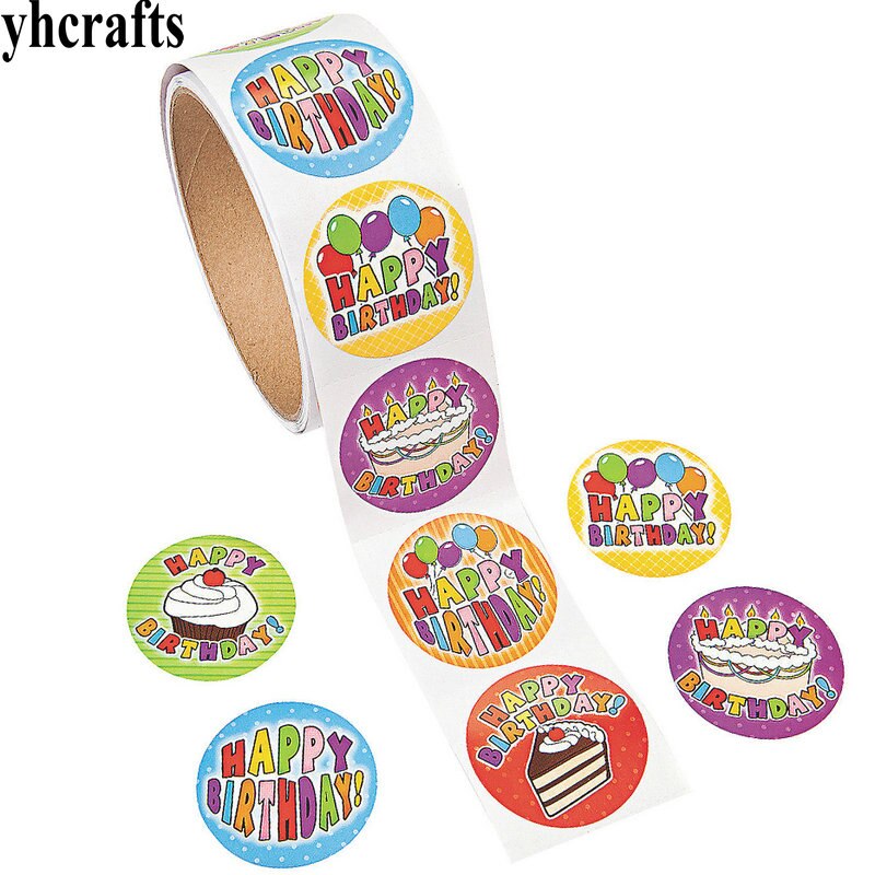 1 Roll(100PCS)/LOT pinguino adesivi di carta Ragazze regali di compleanno Per Bambini fai da te giocattoli Scuola Materna articoli di attività oggetti Decorativi di Favore: 100PCS happ birth