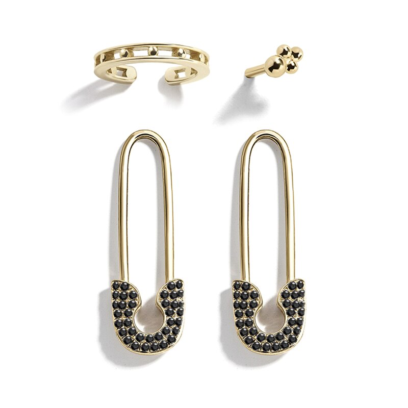 Trendy Paperclip Oorbel Set Strass Veiligheidsspeld Stud Oorbellen Voor Vrouwen Sieraden: Black Gun Plated