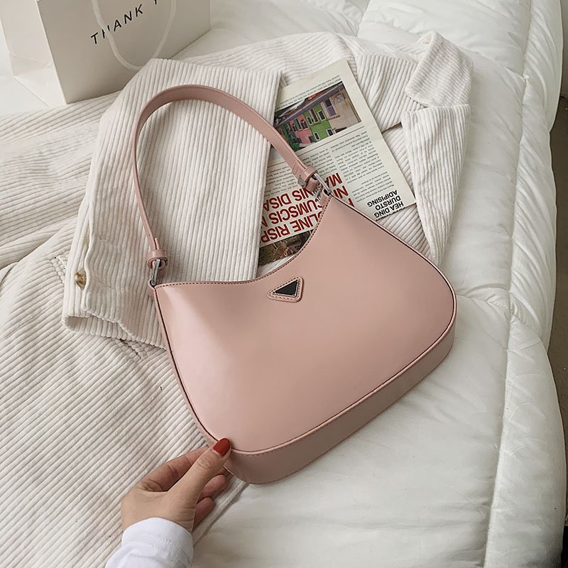 Nowy jednolity kolor PU skóra strąk pachami torba na ramię dla kobiet 2021 lato prosty styl torebki i torebki kobiet podróży skrzynki: Różowy