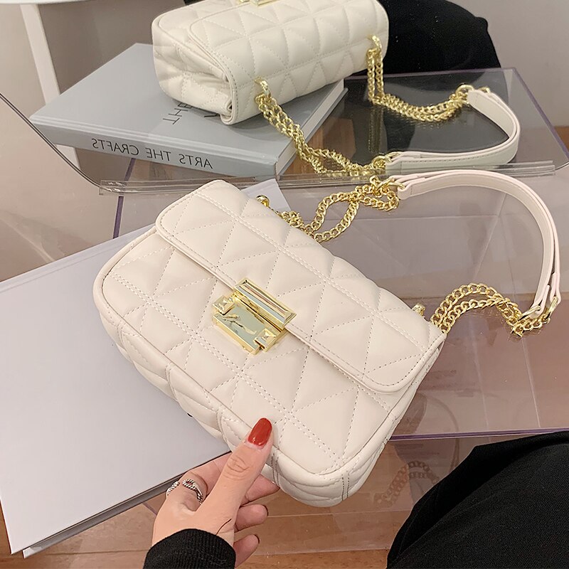 Treillis carré sac à bandoulière en cuir PU femmes concepteur sac à main chaîne épaule sac de messager