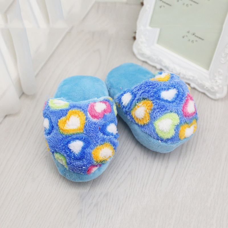 Chanclas para mascotas precioso estampado de flores, juguete para perros, mascota cachorro masticable, forma de zapatilla de felpa, juguetes chirriantes para perros, mascotas de Color azul y rosa