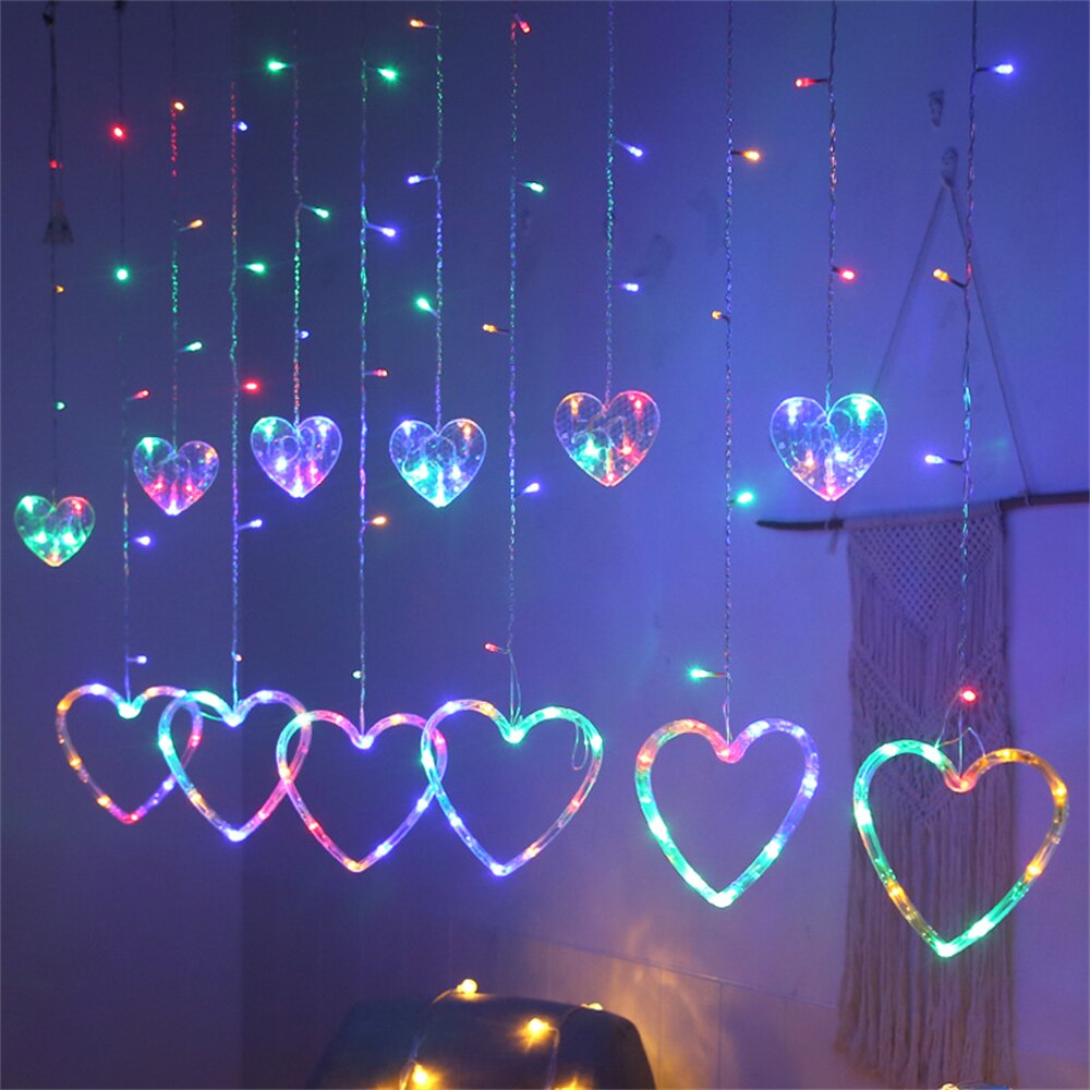 Guirlande lumineuse rideau en forme de cœur, 2.5m, lampe féerique, pour mariage, fête de noël, saint-valentin, décoration de jardin