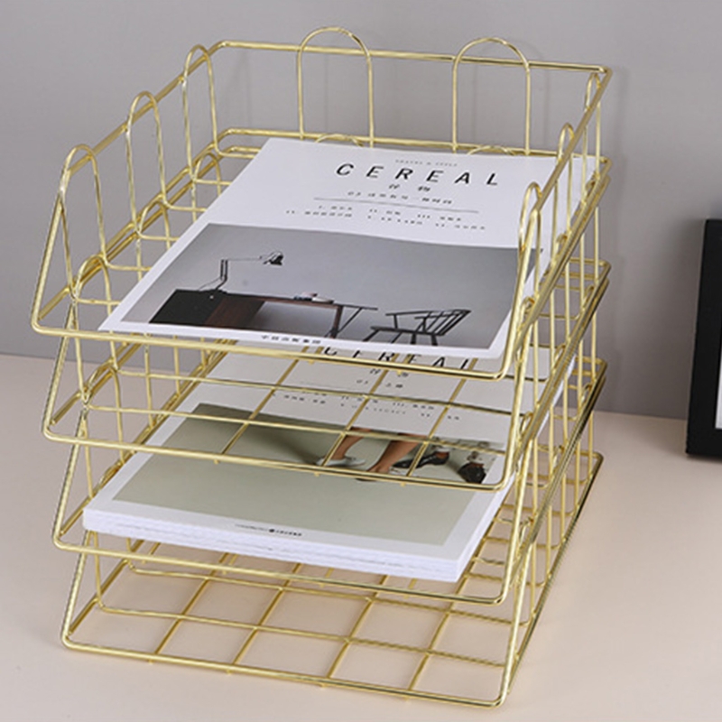 Pack of 2 Rose Gold Letter File Organizer Tray Desk File Organizer Stackable Paper Tray Organizer Home Office Supplies