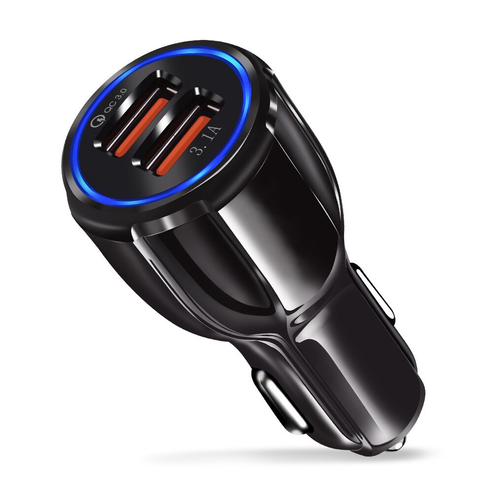 Pålitelig  qc3.0 sertifisert hurtiglading dobbel 2 usb port  qc3.0 hurtig billader 3.1a motorsykkel lader bil lighter kontakt: Svart