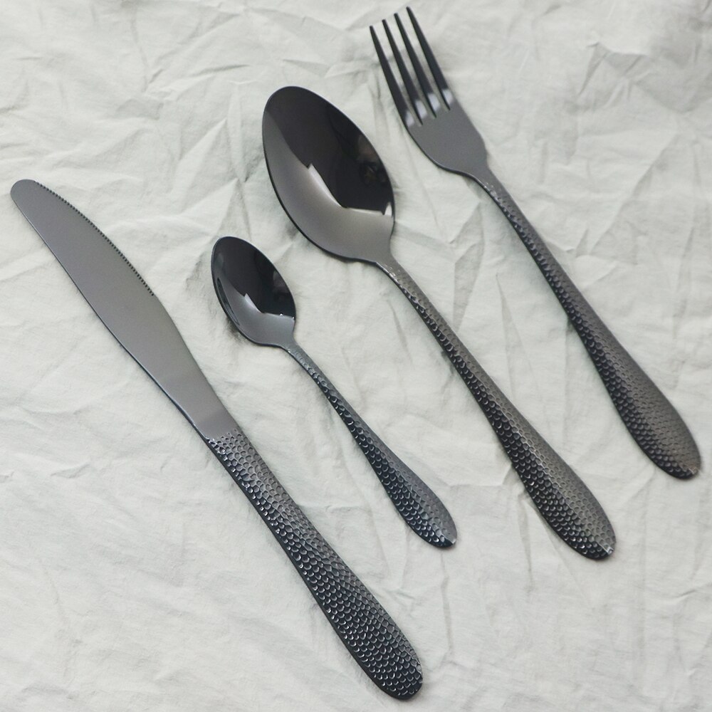 Black Western Flatware Set 4/8/16Pcs Cutlery Set Knives Forks Tea Spoons Tableware Set Stainless Steel Dinnerware Silverware Set