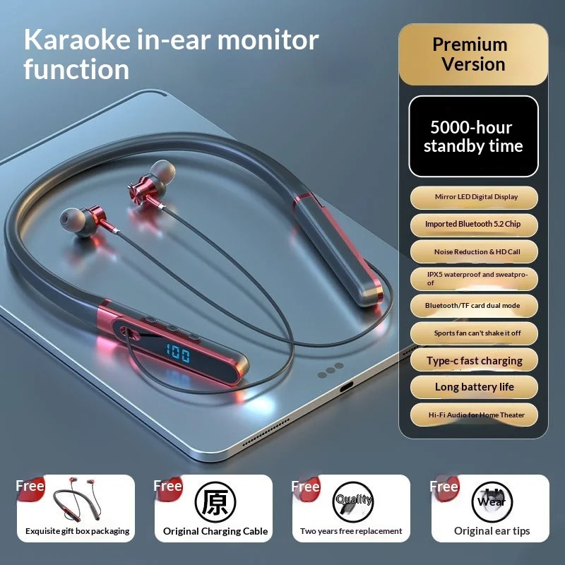 Neck-Hung Bluetooth Earphones Comfortable to Wear Ultra-Long Battery Life Noise Cancellation Stereo Sound for Sleep Running Spor: Red