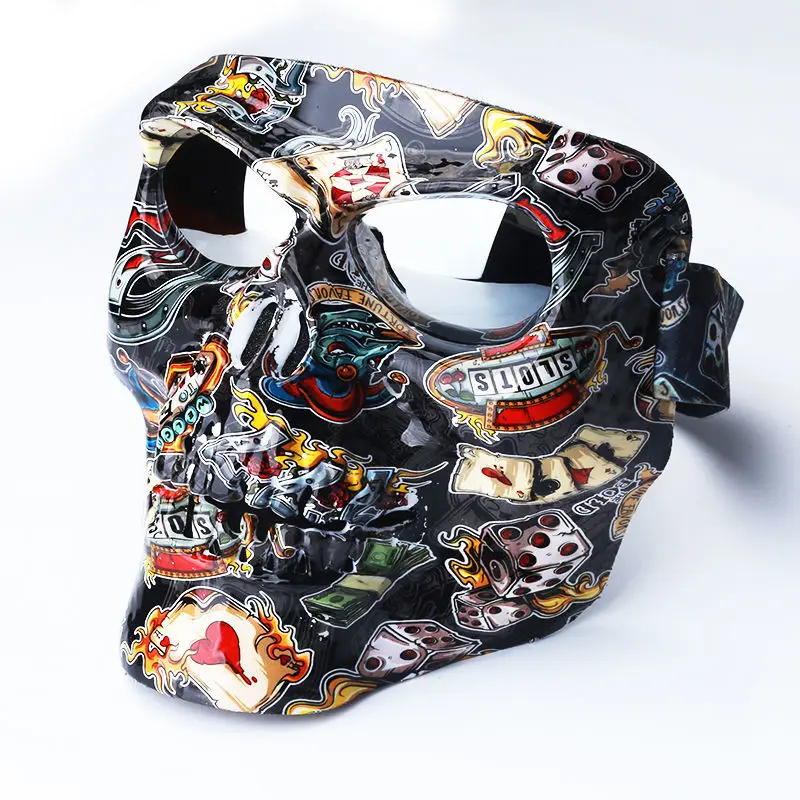 Protetor facial para motocicleta, máscara completa de caveira de plástico com óculos de ar macio para capacete de motocicleta moto casco fantasma: Bege
