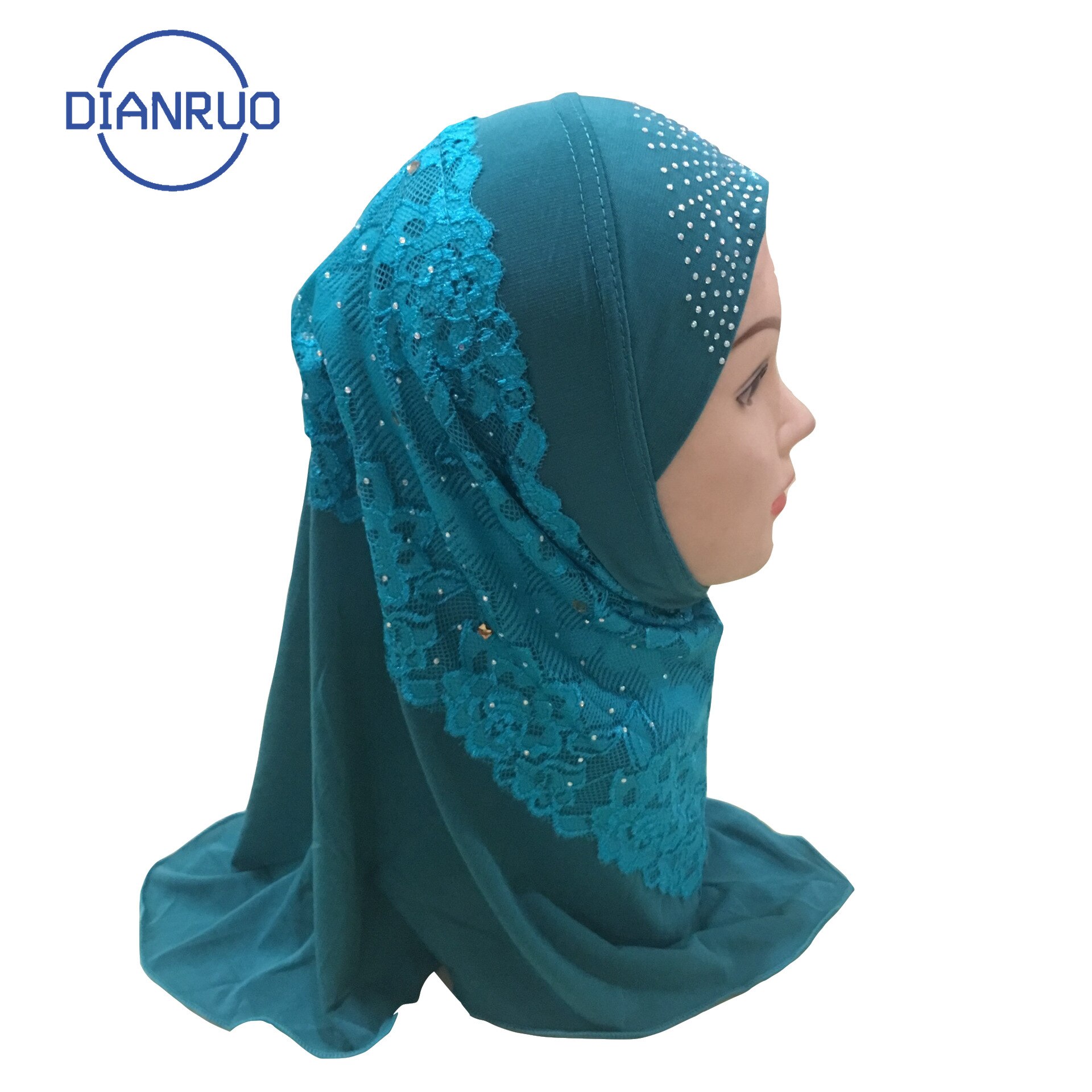 DIANRUO Girls Kids Muslim Hijab Islamic Arab Prayer Printed Scarf Cap Shawls Amira Headwear Leopard Patchwork Headscarf N402