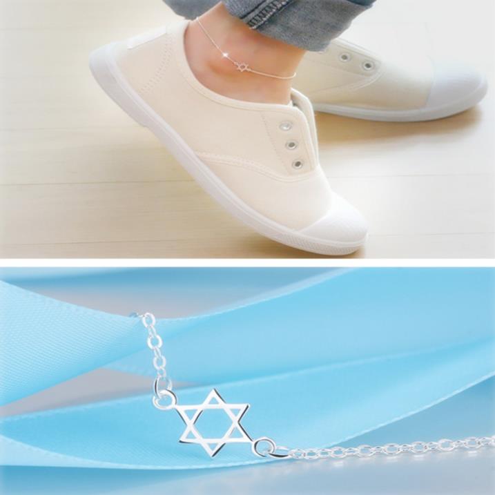 KOFSAC Summer Simple Hexagram Ankle Chain 925 Sterling Silver Anklets For Women Foot Jewelry Girl Birthday