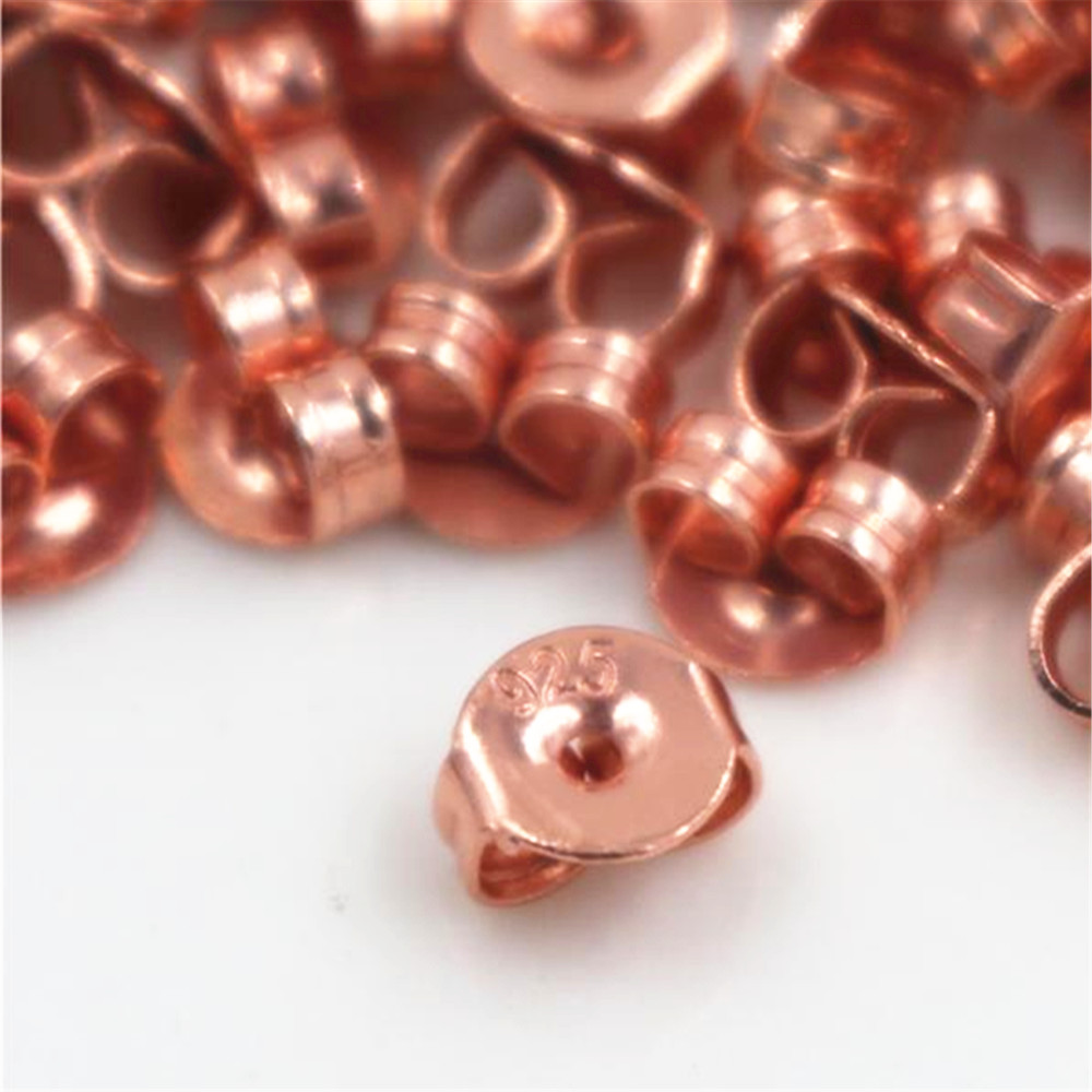 100pcs 925 Classic 6 Colors Plated Copper Metal Earring Back Plug Earring Settings Base Ear Studs Back: Rose Gold