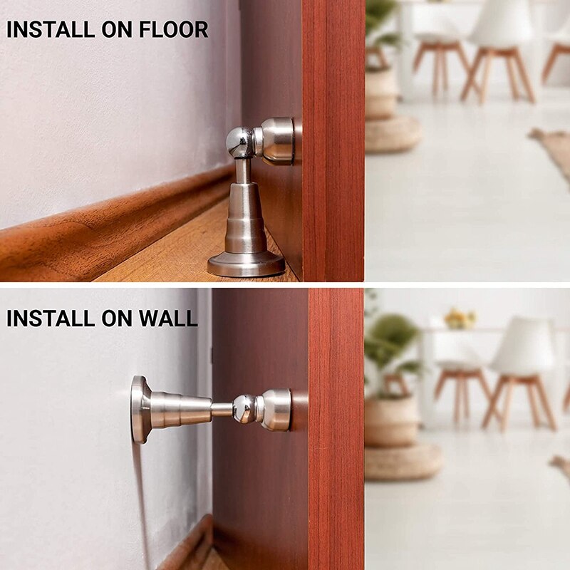 Magnetic Door Stop with Soft-Catch - Stainless Steel Brushed Magnetic Stopper, Chrome Heavy Duty Magnet,Hold Door Open