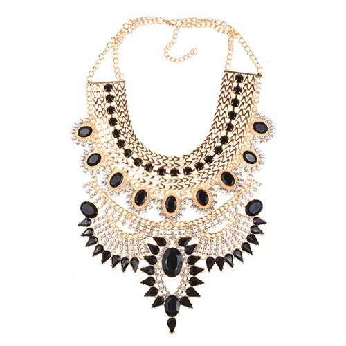 Indian Statement Big Chokers Necklace Women Crystal Large Collar Necklaces Female Big bib Necklace Boho Ethnic Costume Jewelry: gold plate black