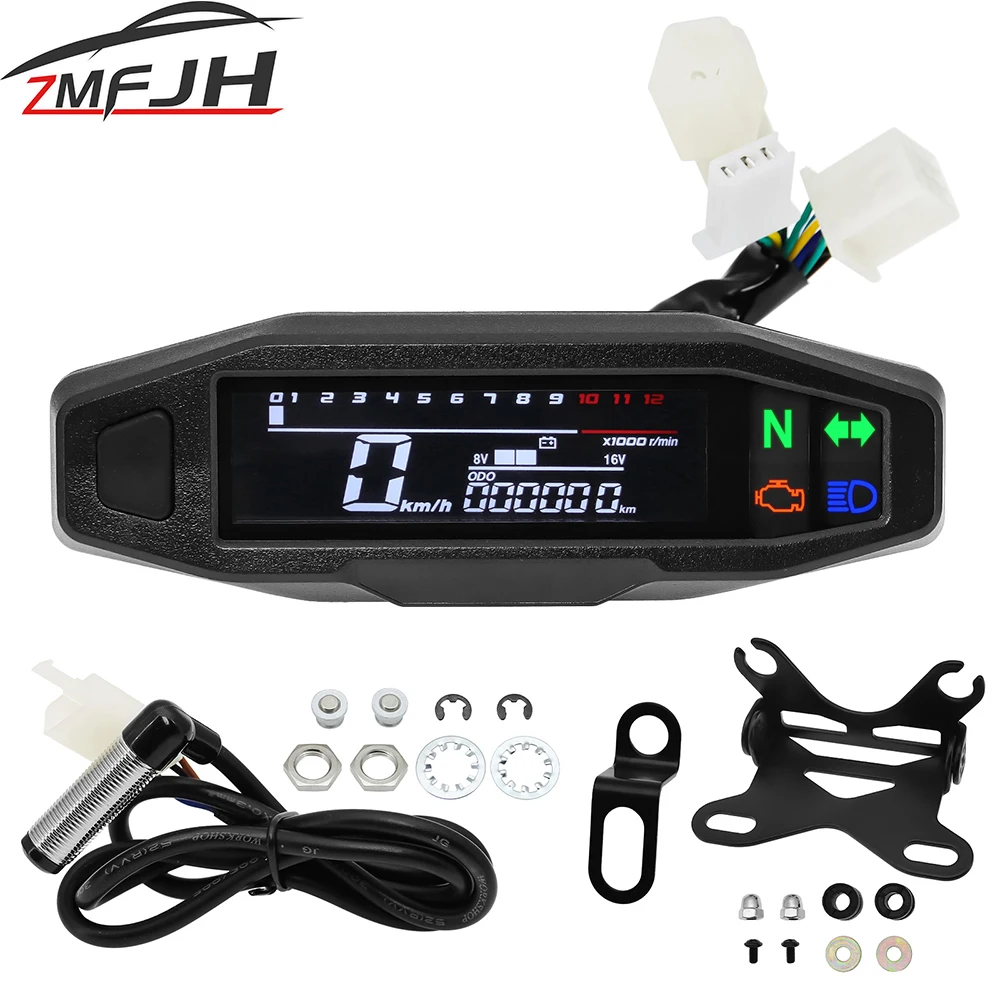 Een Universele Moto Rpm Toerenteller Snelheidsmeter Speed Gauge Tacho Meter Digitale Kilometerteller Instrument Sensor Set Voor Motorfiets