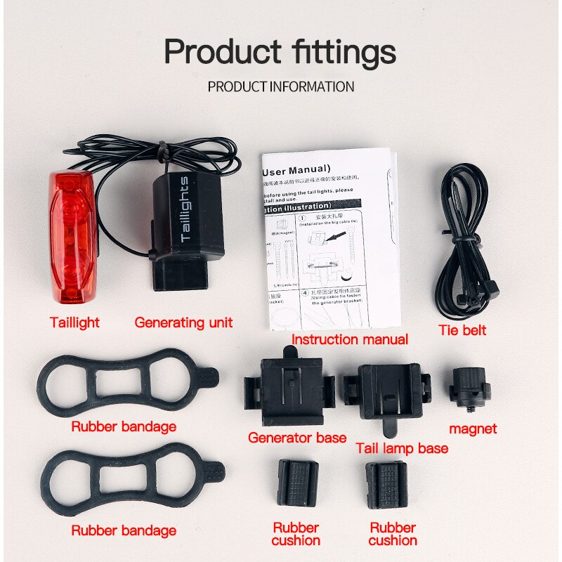 Self Powered Magnetic Induction Bicycle Light Bike Warning Lamp Waterproof Cycling Taillight Bike Rear Light Bike Accessories: Default Title