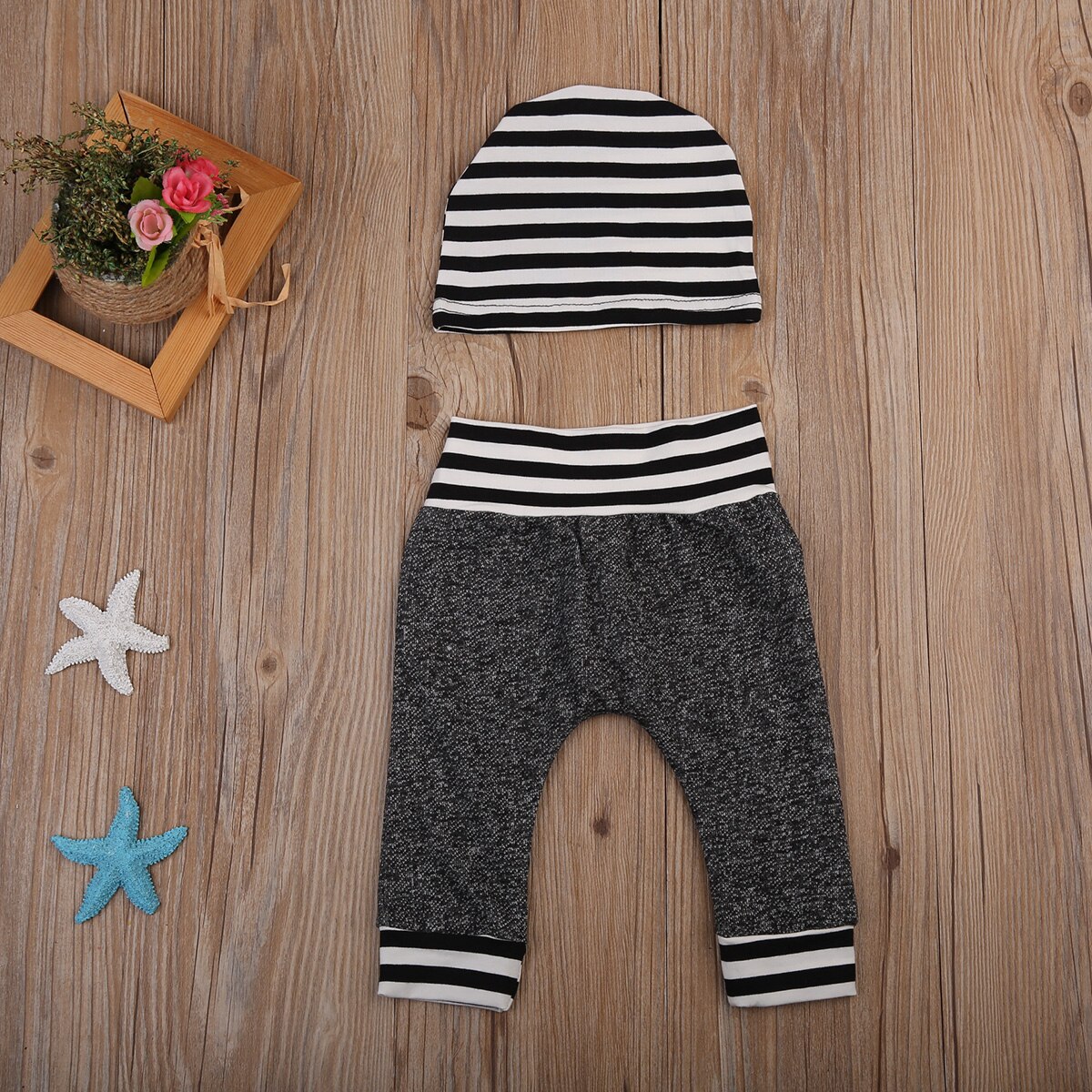 Pasgeboren Peuter Baby Baby Jongens Meisjes Broek Gestreepte Gedrukt Bottom Casual Broek Hoed 2 Stuks