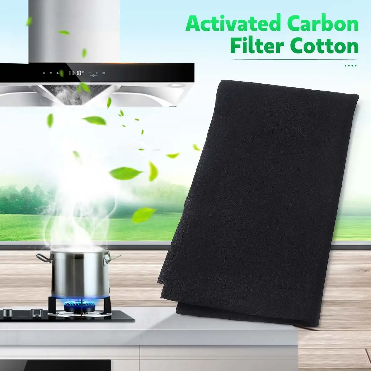 Extractor de campana extractora de carbón activado, filtro de algodón para escape de humo, piezas de campana extractora de cocina para el hogar, 47x114cm, color negro