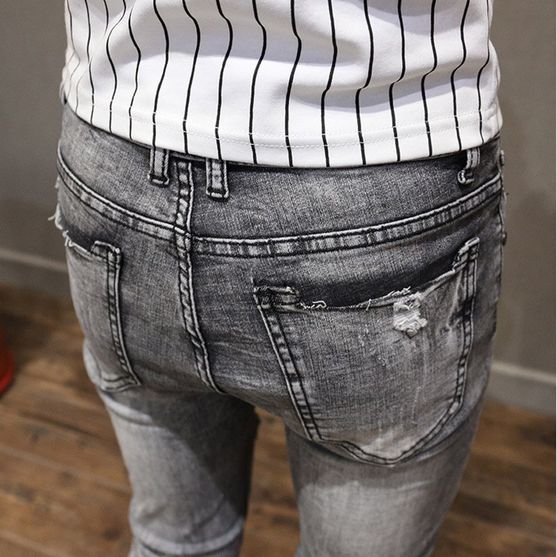 Pantalones pitillo para hombre, espíritu Chico, adolescentes, estudiantes, vaquero, hip hop, Denim, pitillo, vaqueros para hombre, de pies ajustados, rasgados con agujeros sociales