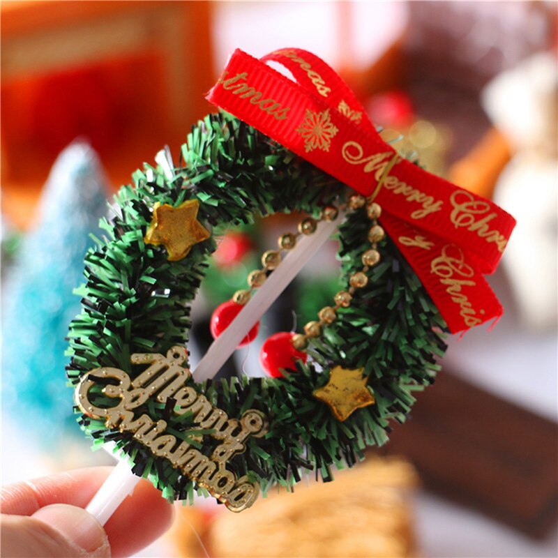 5Pcs/Set Dollhouse1:12 House Door Christmas Tree Christmas Wreath Decoration Set Decoration