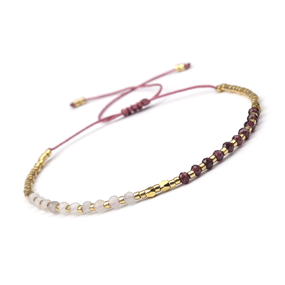 2 x 3mm dobbel steinarmbånd med naturstein og frøperler, justerbare armbånd som passer for menn og kvinner til daglig bruk.: Rosa