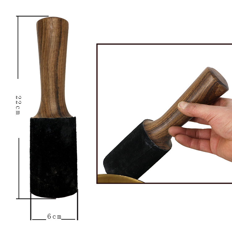 Cuenco tibetano de cuero palo de martillo palo de madera mango de meditación budista tibetana cuenco de canto accesorio 8-25cm: Borgoña