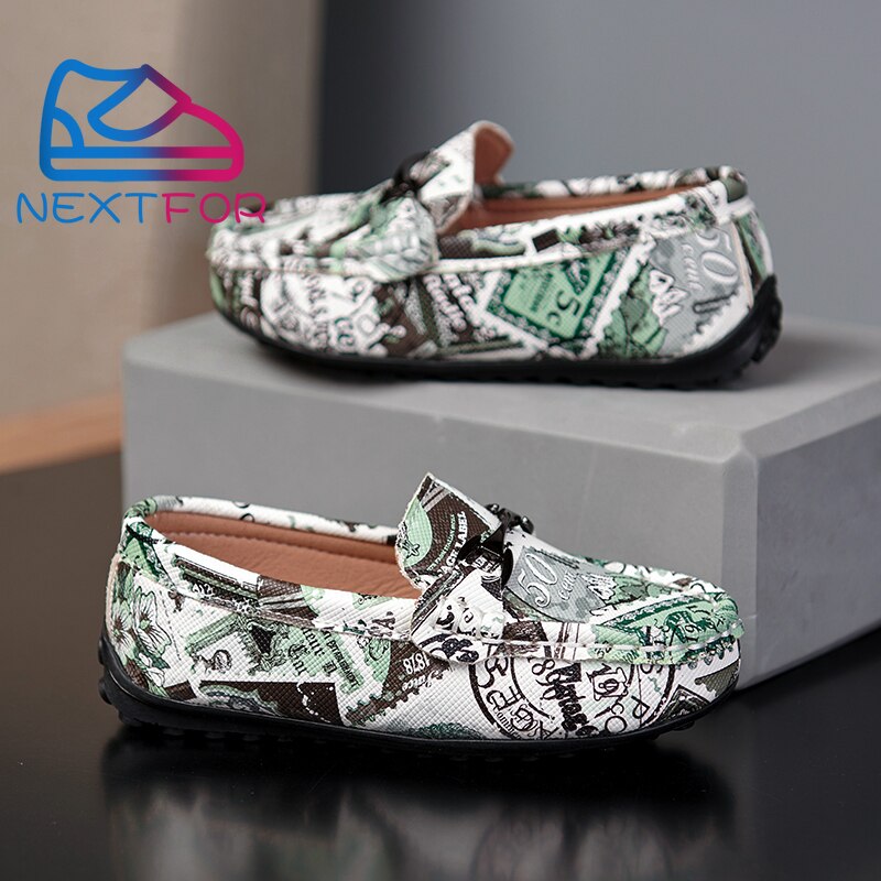 Cool Children Flat Shoes Boys Loafers Wearable Boys Suit Leather Shoes Outdoor Green Spring and Autumn Kids Moccasins