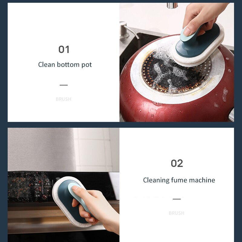 Strong Brush With Handle Decontamination Kitchen Pot Bowl Brush Sponge Cleaner Kitchen Clean Brush Bathroom Cleaning Tools