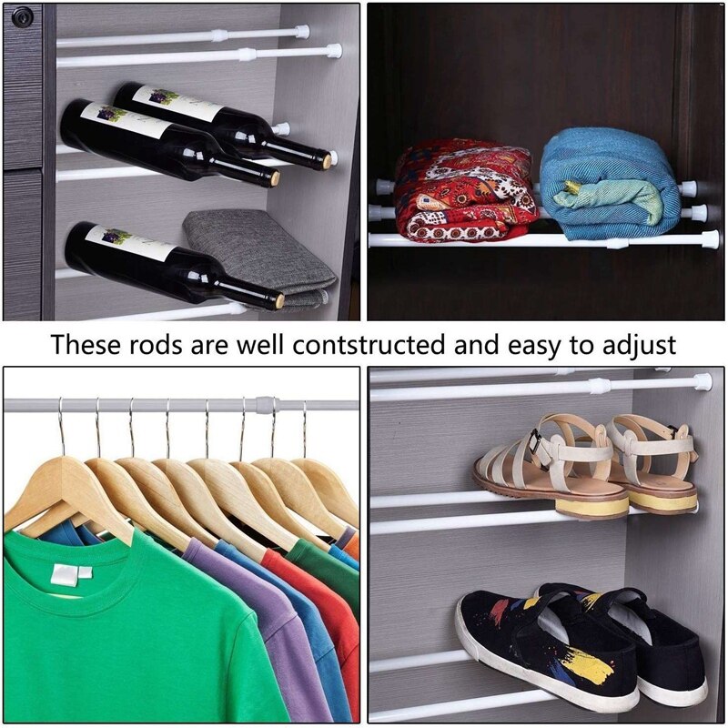 6 Pack Tension Rods, Adjustable Spring Cupboard Bars Rod &amp; 3PCS Tension Rod Black Spring Curtain Rods 27.5 to 47 Inch