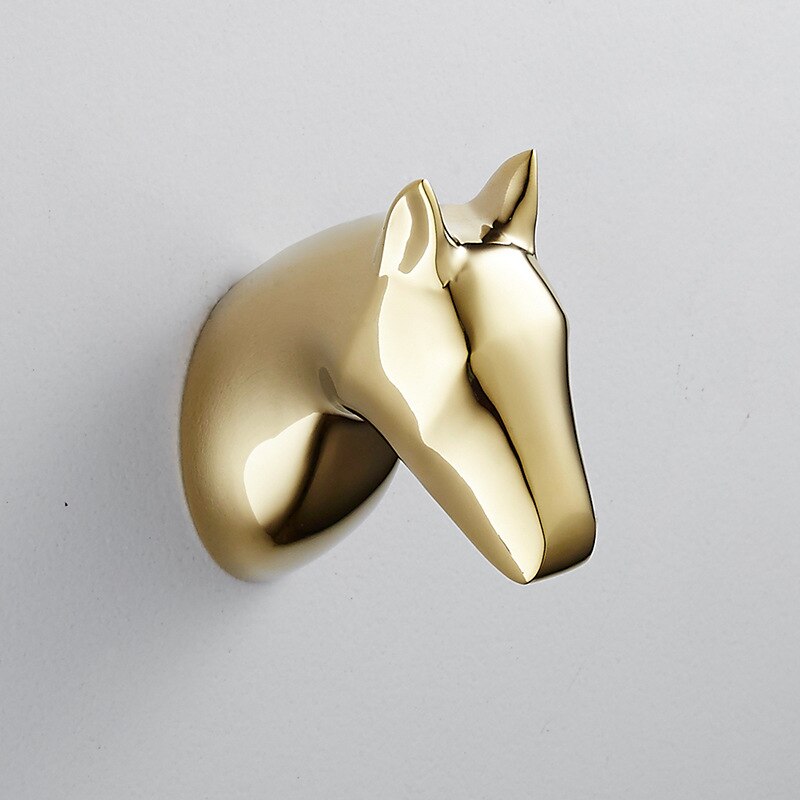Hertenkop enkele kledinghaak dierenhaak wanddecoratie kapstok huisdecoratie eenvoudig hert paard olifant: Gouden paardenhoofd