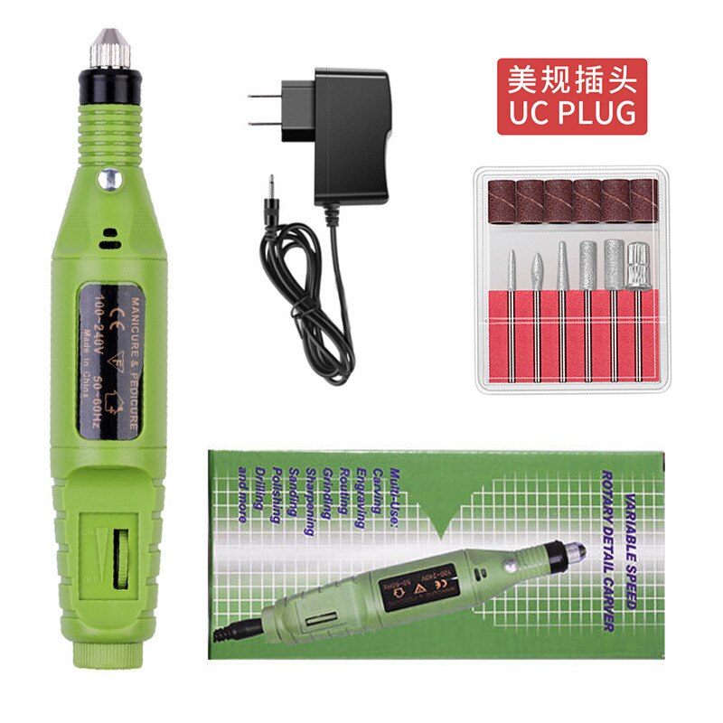 Professionele Elektrische Nagel Boor Machine Manicure Machine Pedicure Boor Set Keramische Nagelvijl Nail Boor Apparatuur Gereedschappen: US PLUG GREEN