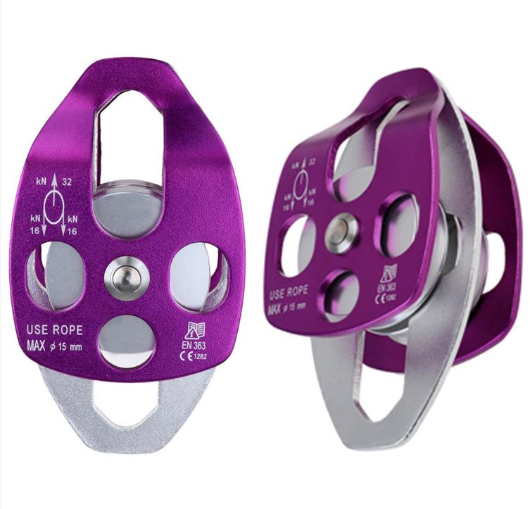 2PC 32KN Swing Climbing Double Pulley for Caving Rock Climbing Rappelling Rescue Dragging Sheaves Caving Rescue Hauling System: Purple